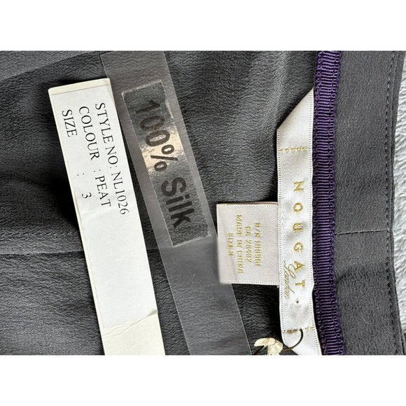 Nougat London Silk Dress Purple Detail Womens Sz 3 Peat Grey Career Money Preppy - Picture 5 of 10